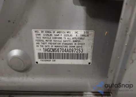 2004 Honda Accord 2.4 Ex из США, поврежденный, VIN 1HGCM56704A097253